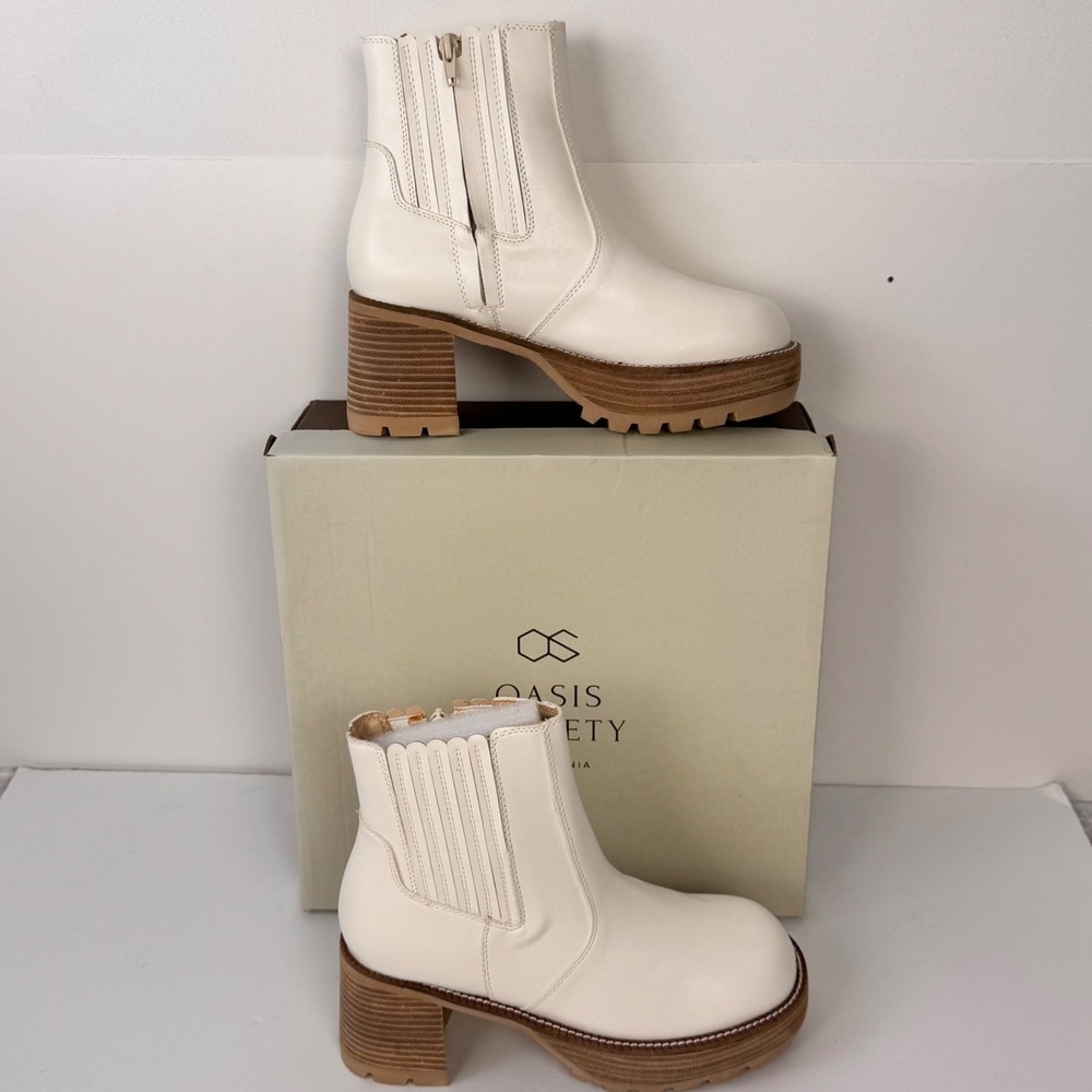 Oasis Society Aubrey Boot Women 8 White Platform Lug Sole Ankle Block Heel
